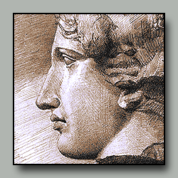 Drawing of marble profile of Dionysos