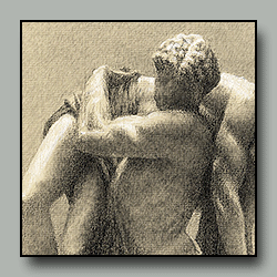 Drawing of a terracotta sculpture of a group figures