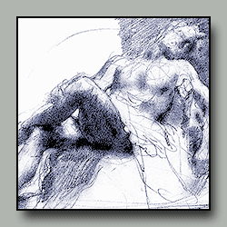 Drawing of a marble scupture of a young man