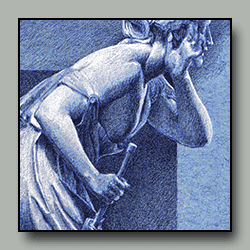 Drawing of a marble sculpture of a young woman